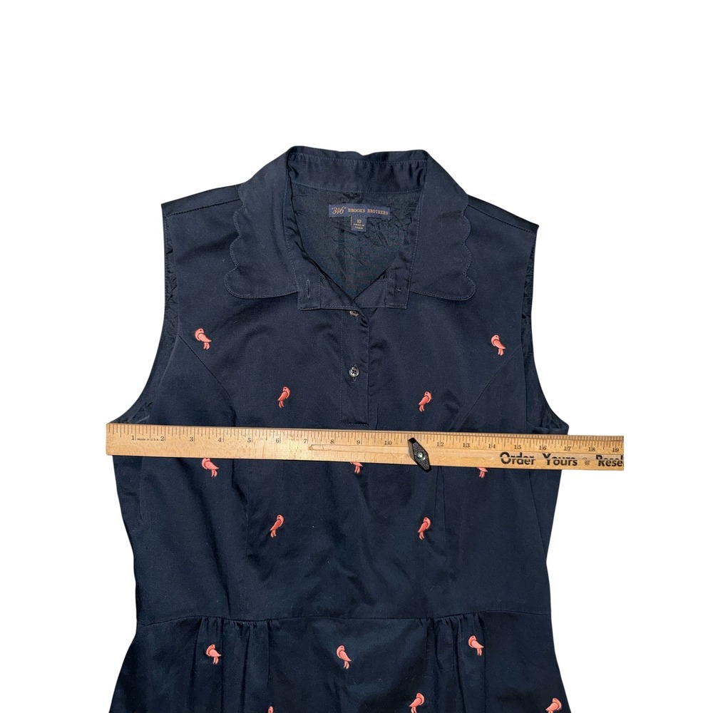 Brooks Brothers Dress Womens 10 Navy Blue Bird Embroidered Scallop Collar - Picture 5 of 7